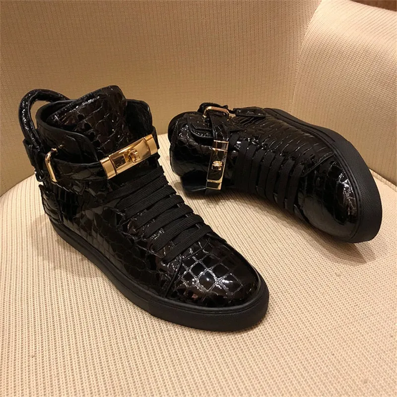 Chaussures luxe chic relief croco classe pour homme /  Men Embossed Crocodile High Top Sneakers