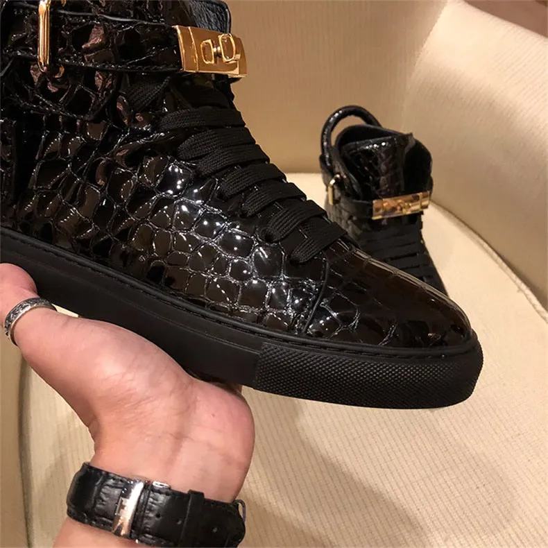 Chaussures luxe chic relief croco classe pour homme /  Men Embossed Crocodile High Top Sneakers