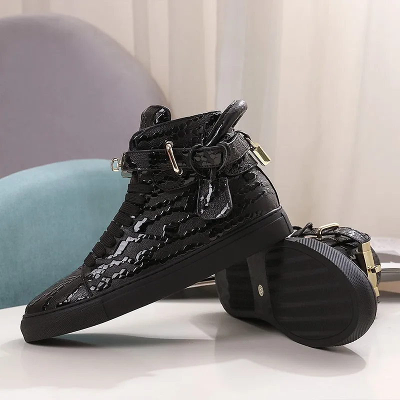 Chaussures luxe chic relief croco classe pour homme /  Men Embossed Crocodile High Top Sneakers