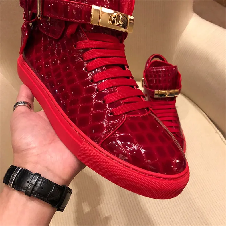 Chaussures luxe chic relief croco classe pour homme /  Men Embossed Crocodile High Top Sneakers