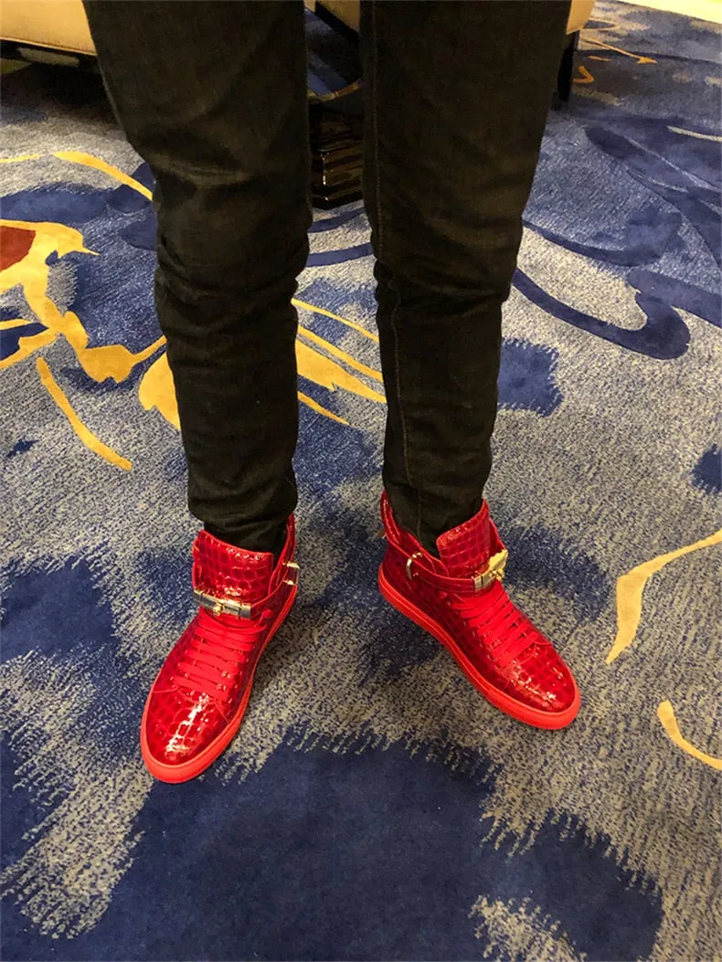 Chaussures luxe chic relief croco classe pour homme /  Men Embossed Crocodile High Top Sneakers
