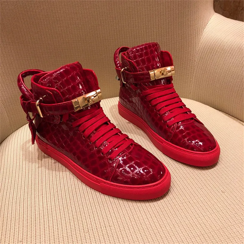 Chaussures luxe chic relief croco classe pour homme /  Men Embossed Crocodile High Top Sneakers