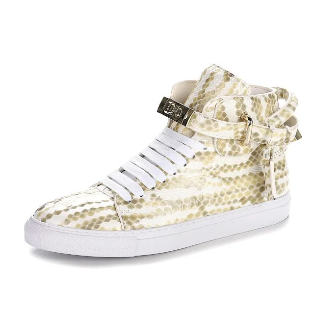 Chaussures luxe chic relief croco classe pour homme /  Men Embossed Crocodile High Top Sneakers