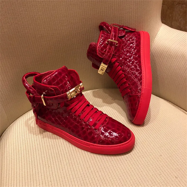 Chaussures luxe chic relief croco classe pour homme /  Men Embossed Crocodile High Top Sneakers