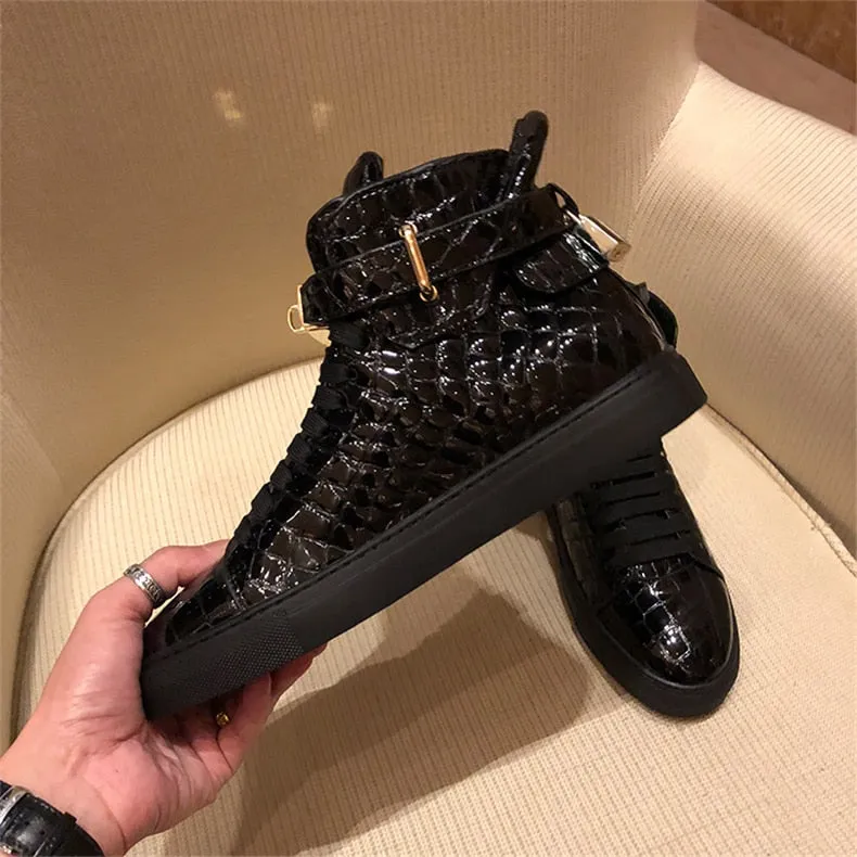 Chaussures luxe chic relief croco classe pour homme /  Men Embossed Crocodile High Top Sneakers