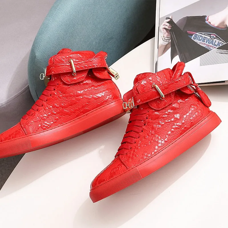Chaussures luxe chic relief croco classe pour homme /  Men Embossed Crocodile High Top Sneakers