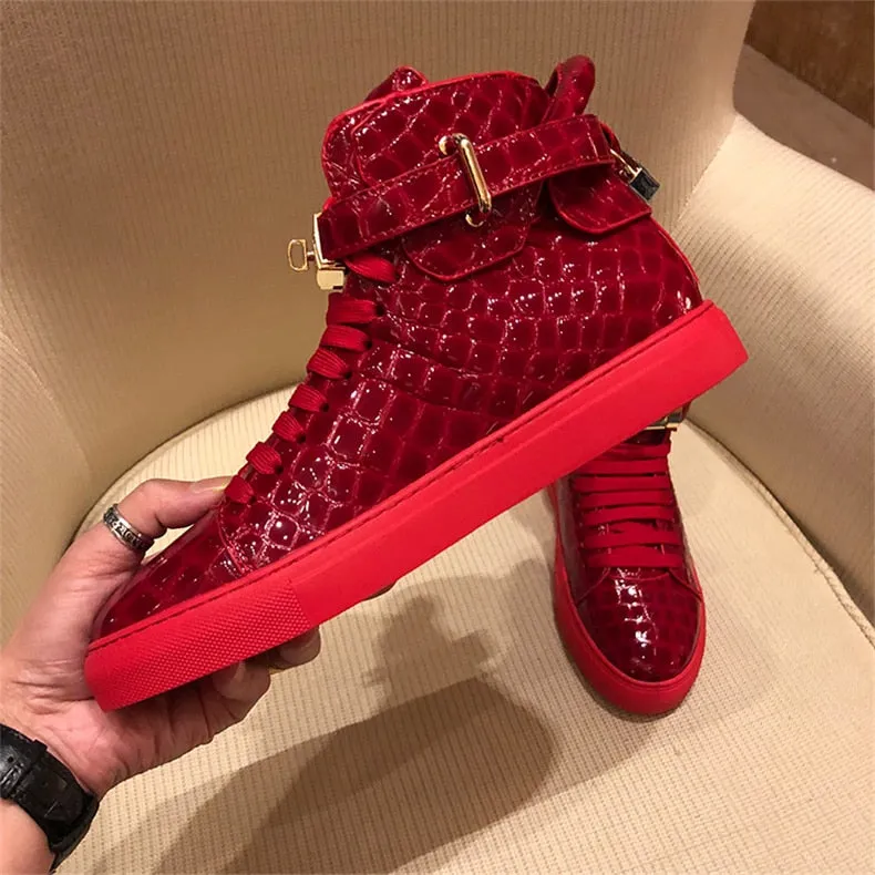 Chaussures luxe chic relief croco classe pour homme /  Men Embossed Crocodile High Top Sneakers
