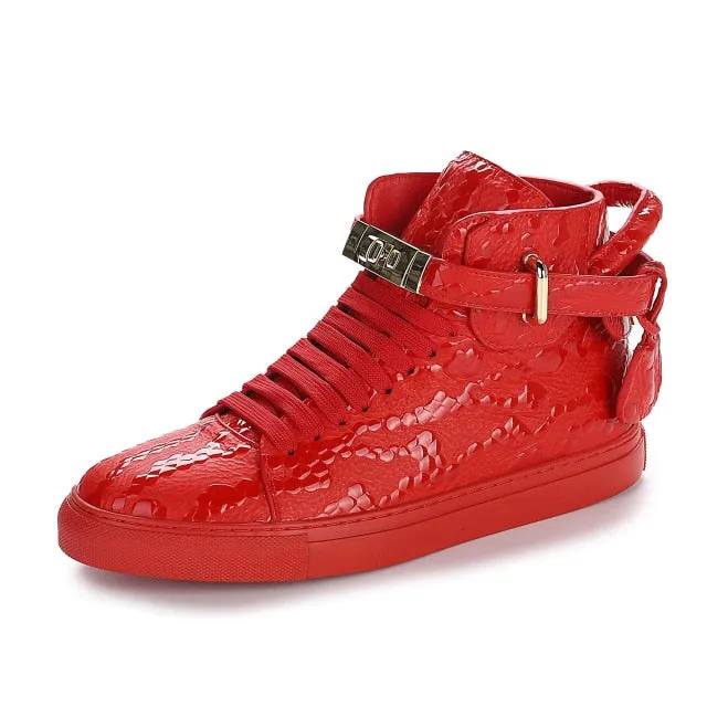 Chaussures luxe chic relief croco classe pour homme /  Men Embossed Crocodile High Top Sneakers