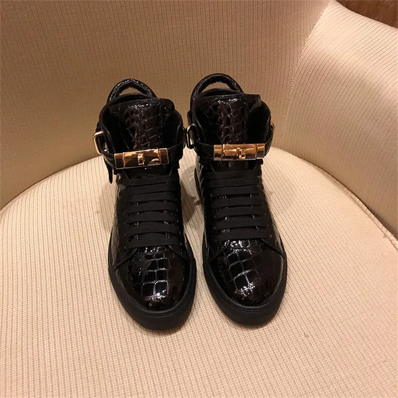 Chaussures luxe chic relief croco classe pour homme /  Men Embossed Crocodile High Top Sneakers