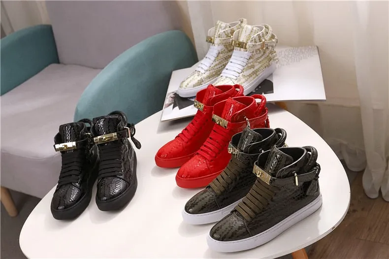 Chaussures luxe chic relief croco classe pour homme /  Men Embossed Crocodile High Top Sneakers