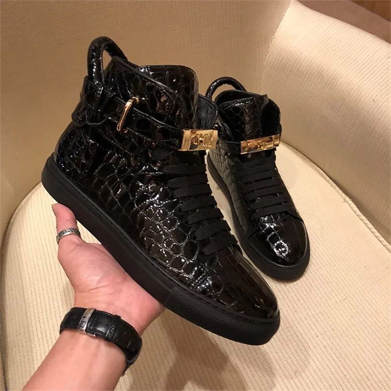 Chaussures luxe chic relief croco classe pour homme /  Men Embossed Crocodile High Top Sneakers