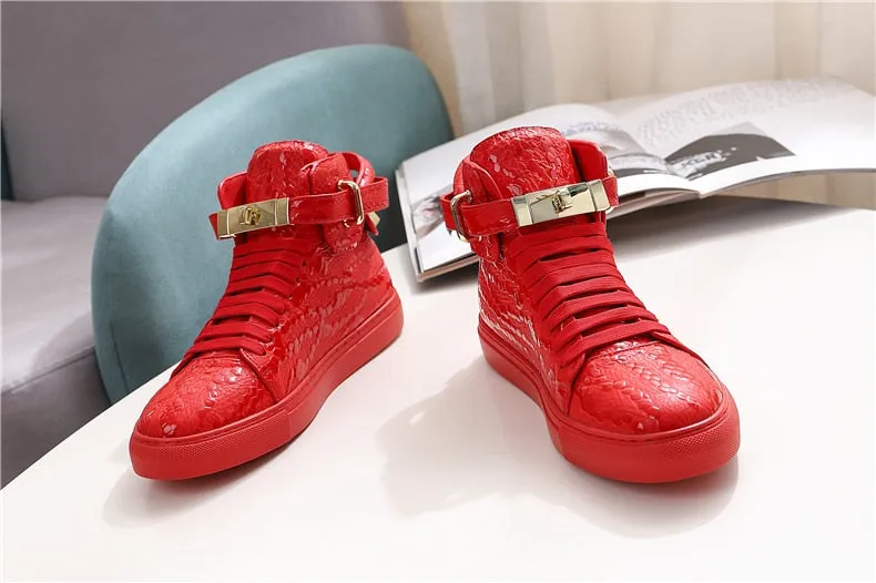 Chaussures luxe chic relief croco classe pour homme /  Men Embossed Crocodile High Top Sneakers