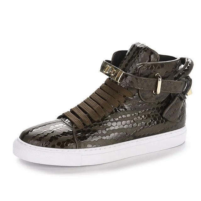 Chaussures luxe chic relief croco classe pour homme /  Men Embossed Crocodile High Top Sneakers