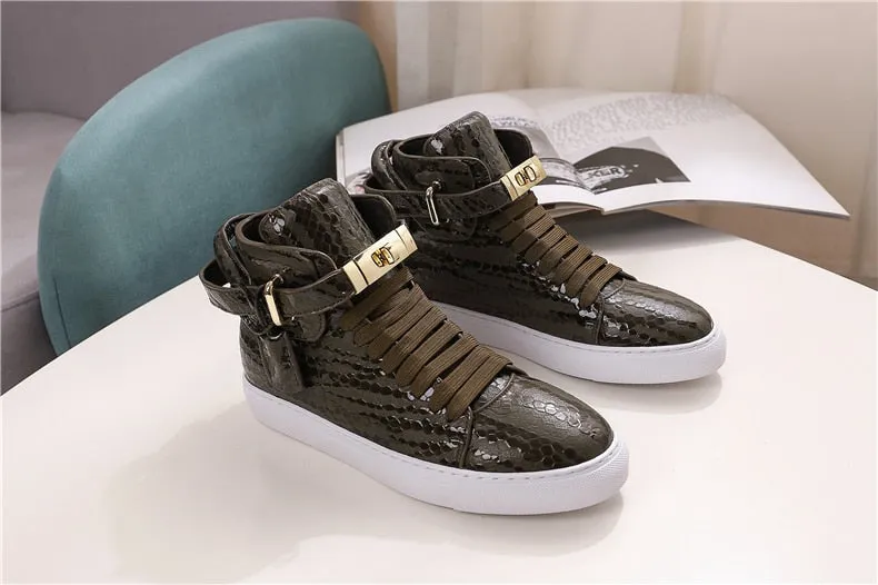 Chaussures luxe chic relief croco classe pour homme /  Men Embossed Crocodile High Top Sneakers
