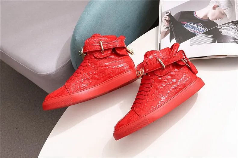 Chaussures luxe chic relief croco classe pour homme /  Men Embossed Crocodile High Top Sneakers