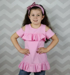 Cold Shoulder Solid Color Top - Pink