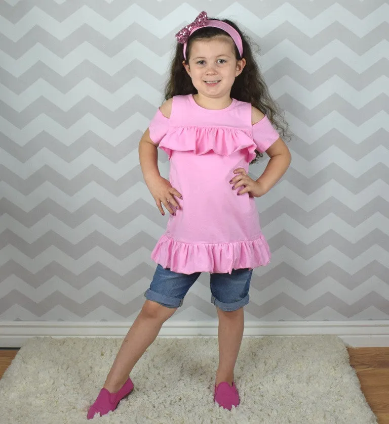 Cold Shoulder Solid Color Top - Pink