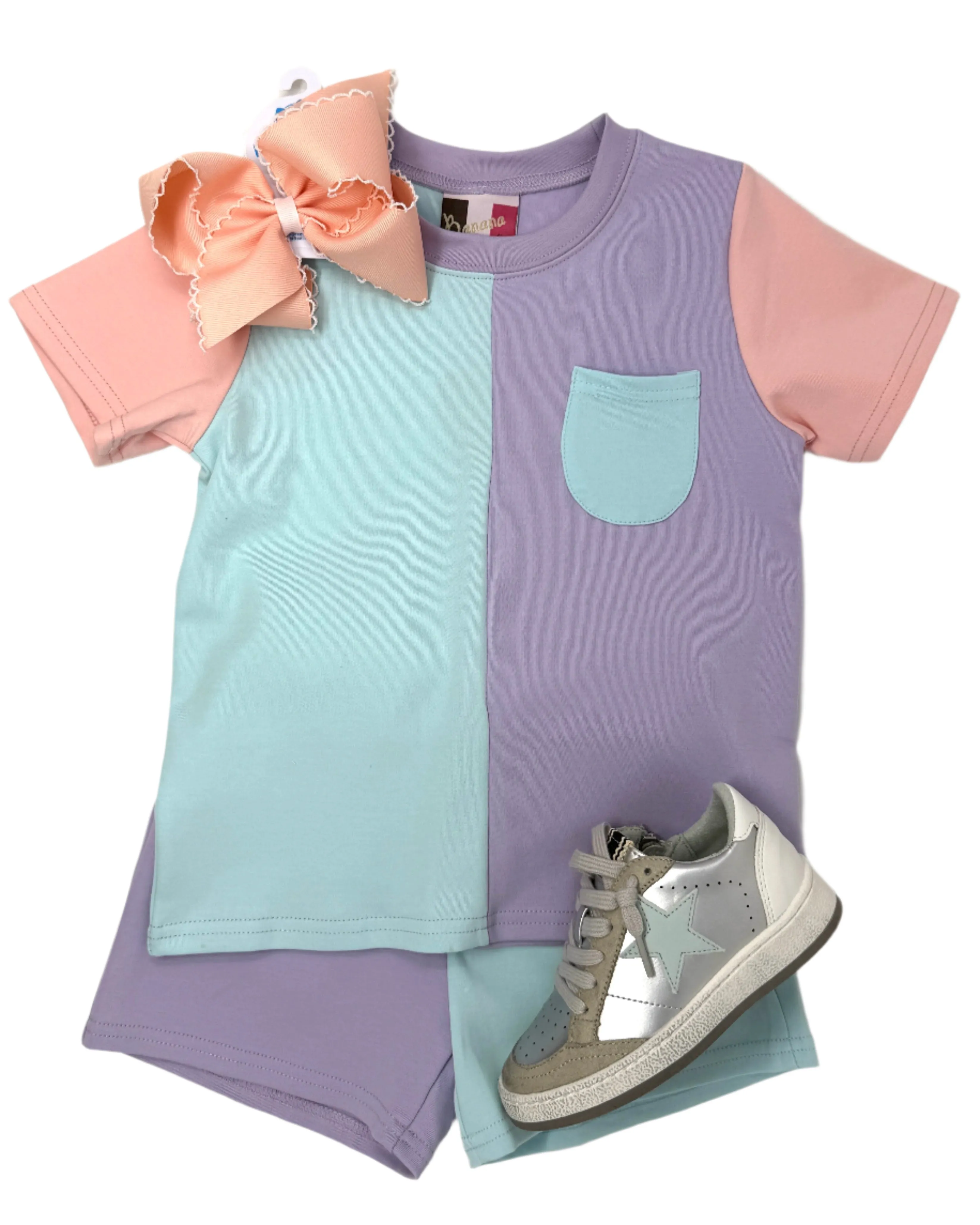 Colorblock Short Set - Peach/Purple
