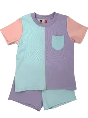 Colorblock Short Set - Peach/Purple