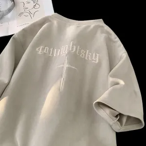 Comfortable Suede Embroidered Cross T-Shirt