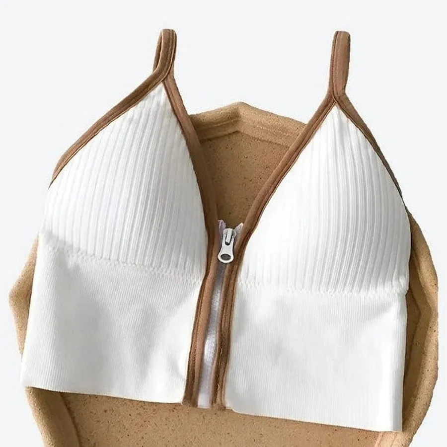 Comfortable Zip-Front Ribbed Sports Bras