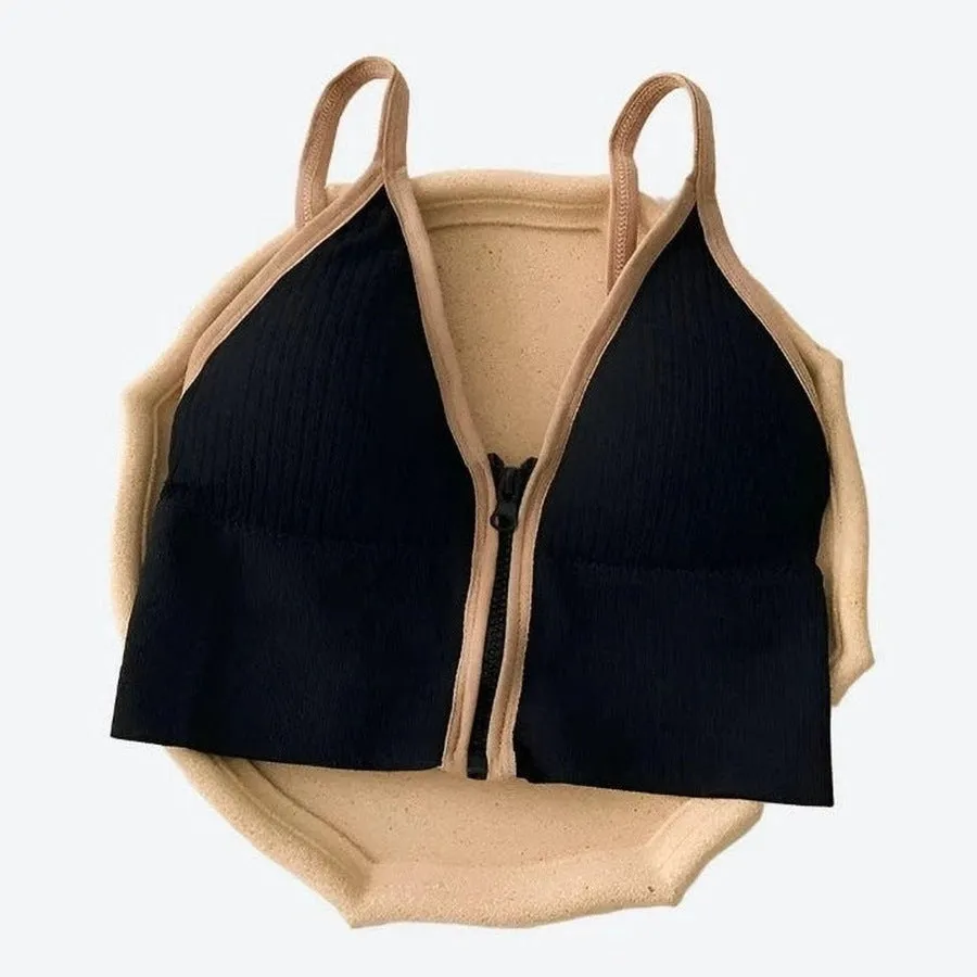 Comfortable Zip-Front Ribbed Sports Bras