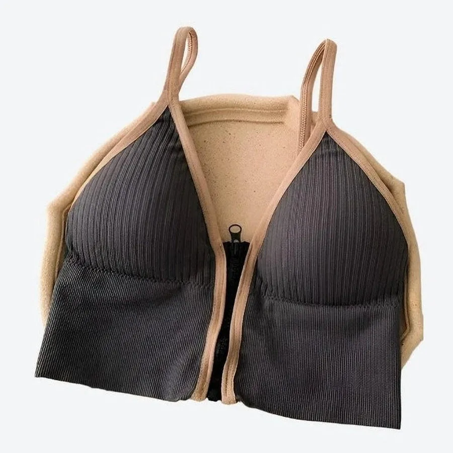 Comfortable Zip-Front Ribbed Sports Bras
