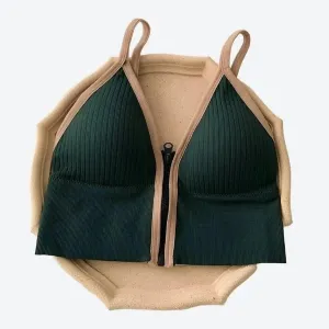 Comfortable Zip-Front Ribbed Sports Bras
