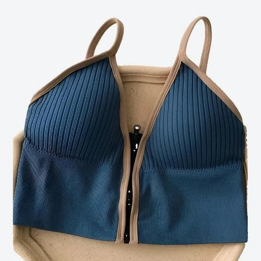 Comfortable Zip-Front Ribbed Sports Bras