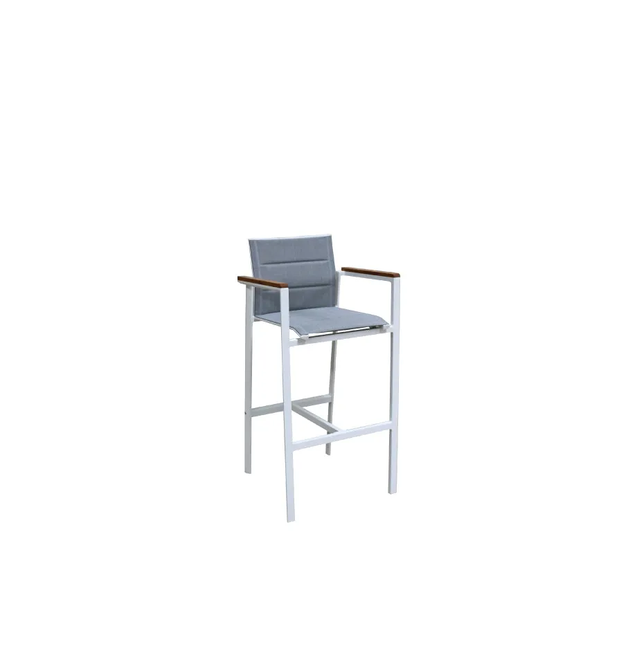 Copenhagen Outdoor Bar Chair - Powder Coated Aluminium White/Teak
