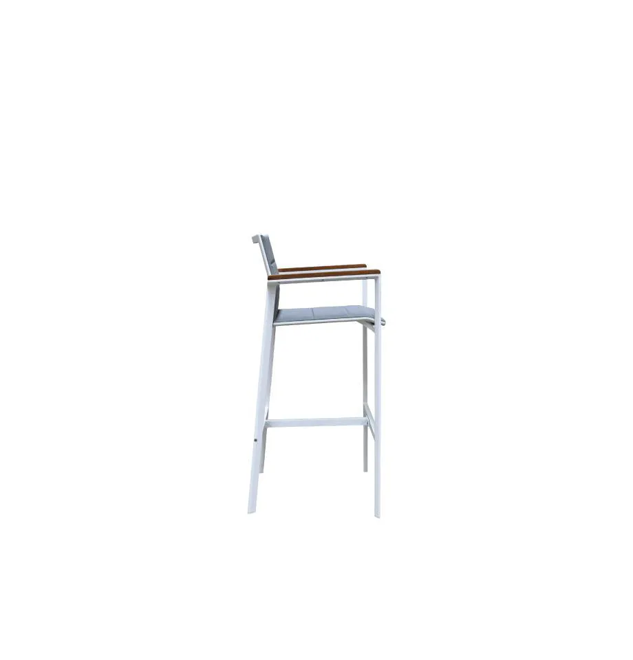 Copenhagen Outdoor Bar Chair - Powder Coated Aluminium White/Teak