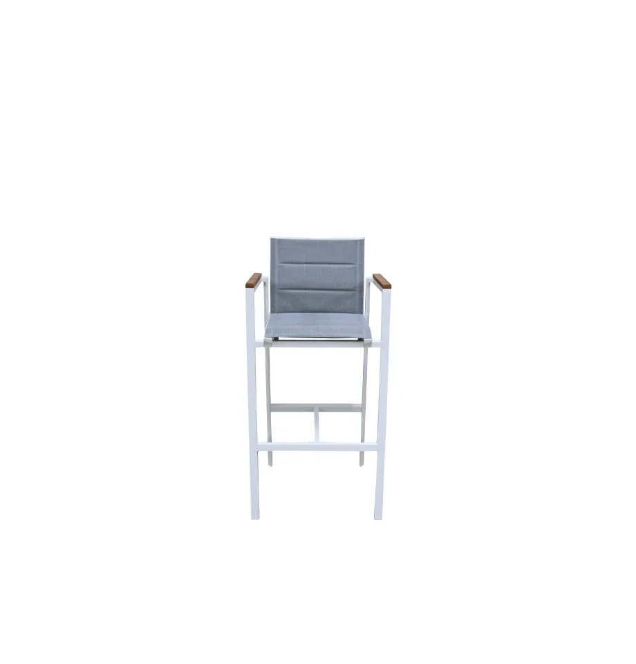 Copenhagen Outdoor Bar Chair - Powder Coated Aluminium White/Teak