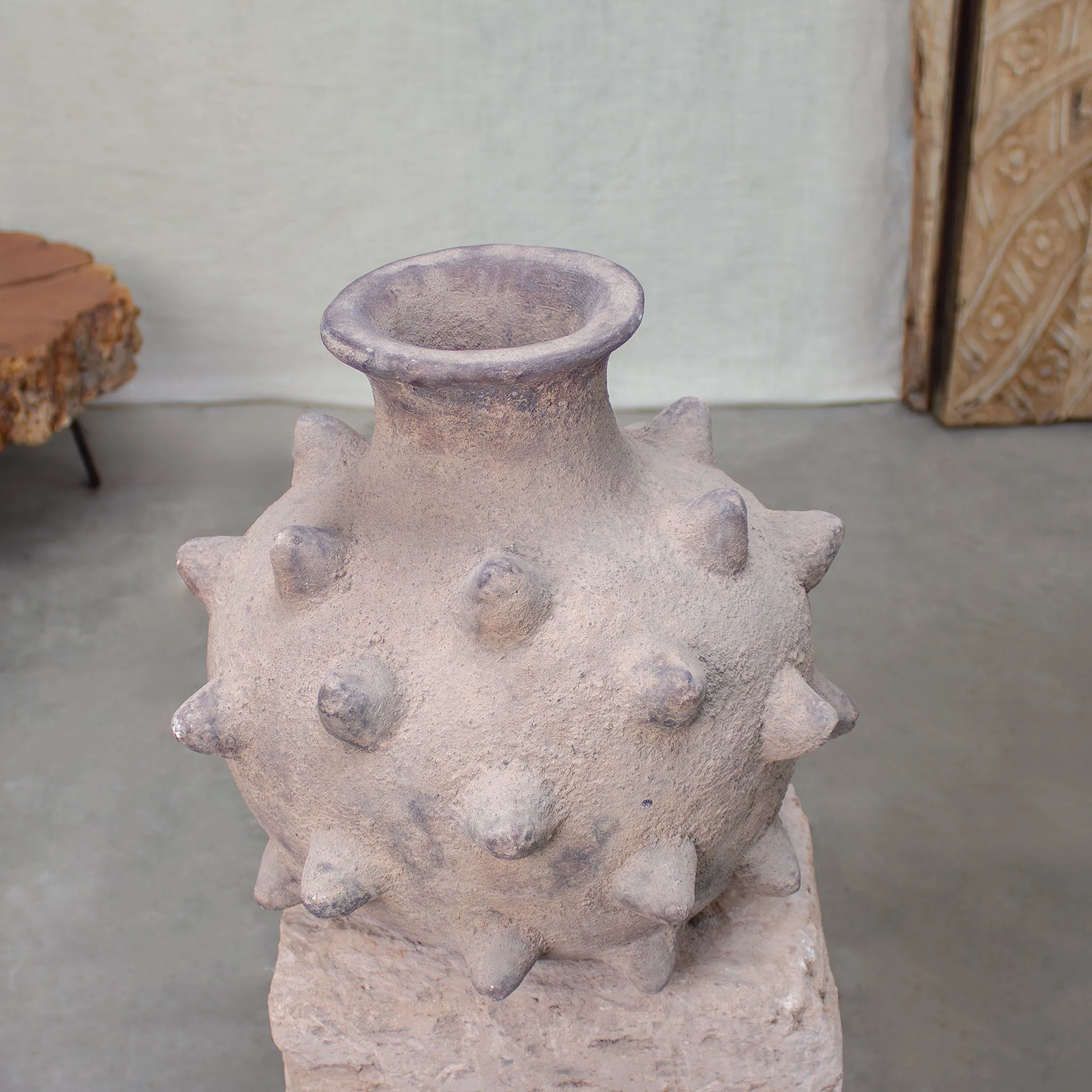 Coyula Spiked Vase, Vintage Terracotta Bottle