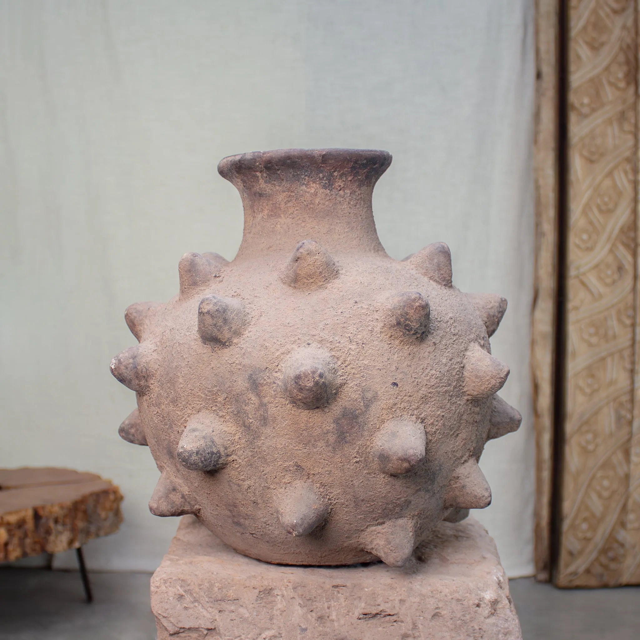 Coyula Spiked Vase, Vintage Terracotta Bottle