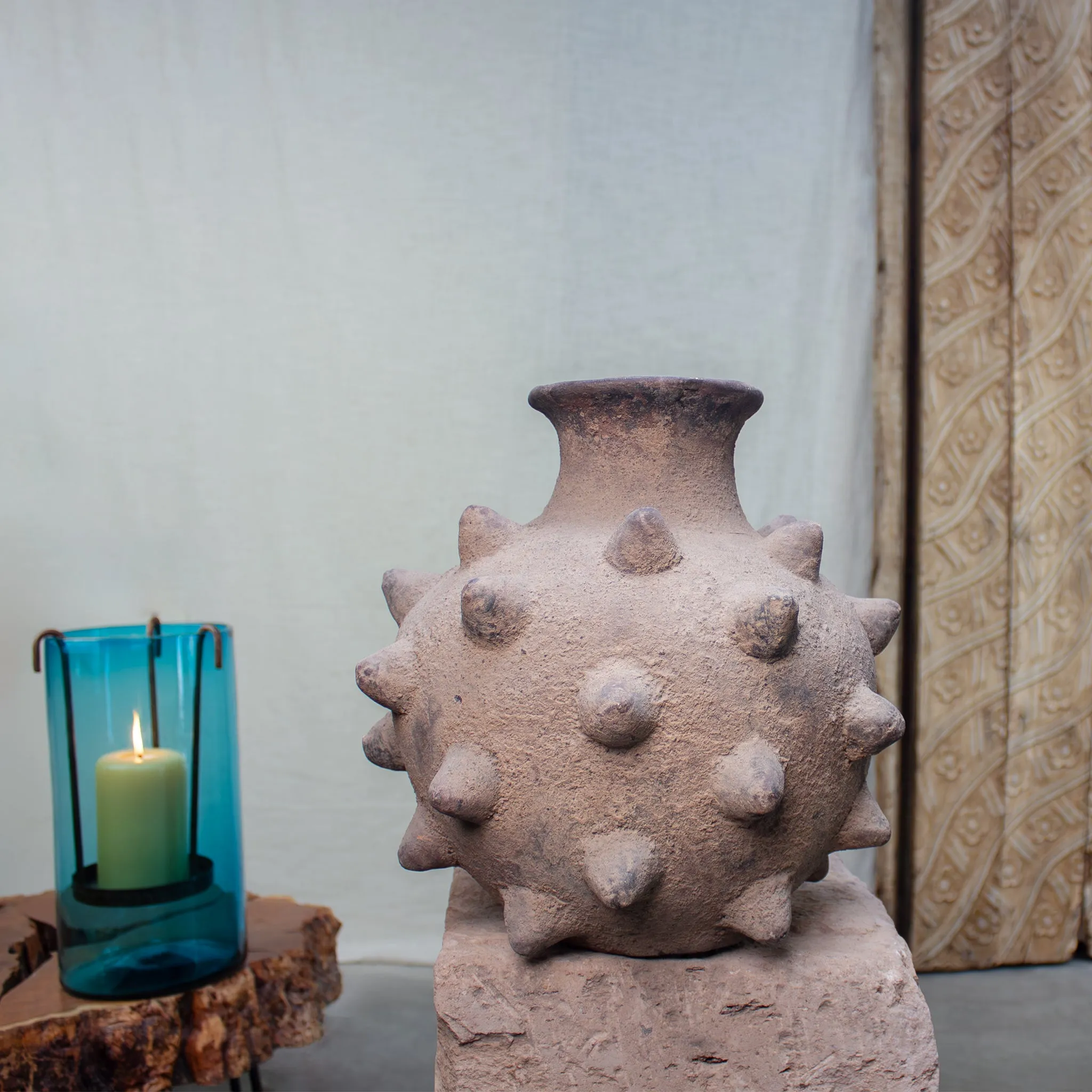 Coyula Spiked Vase, Vintage Terracotta Bottle