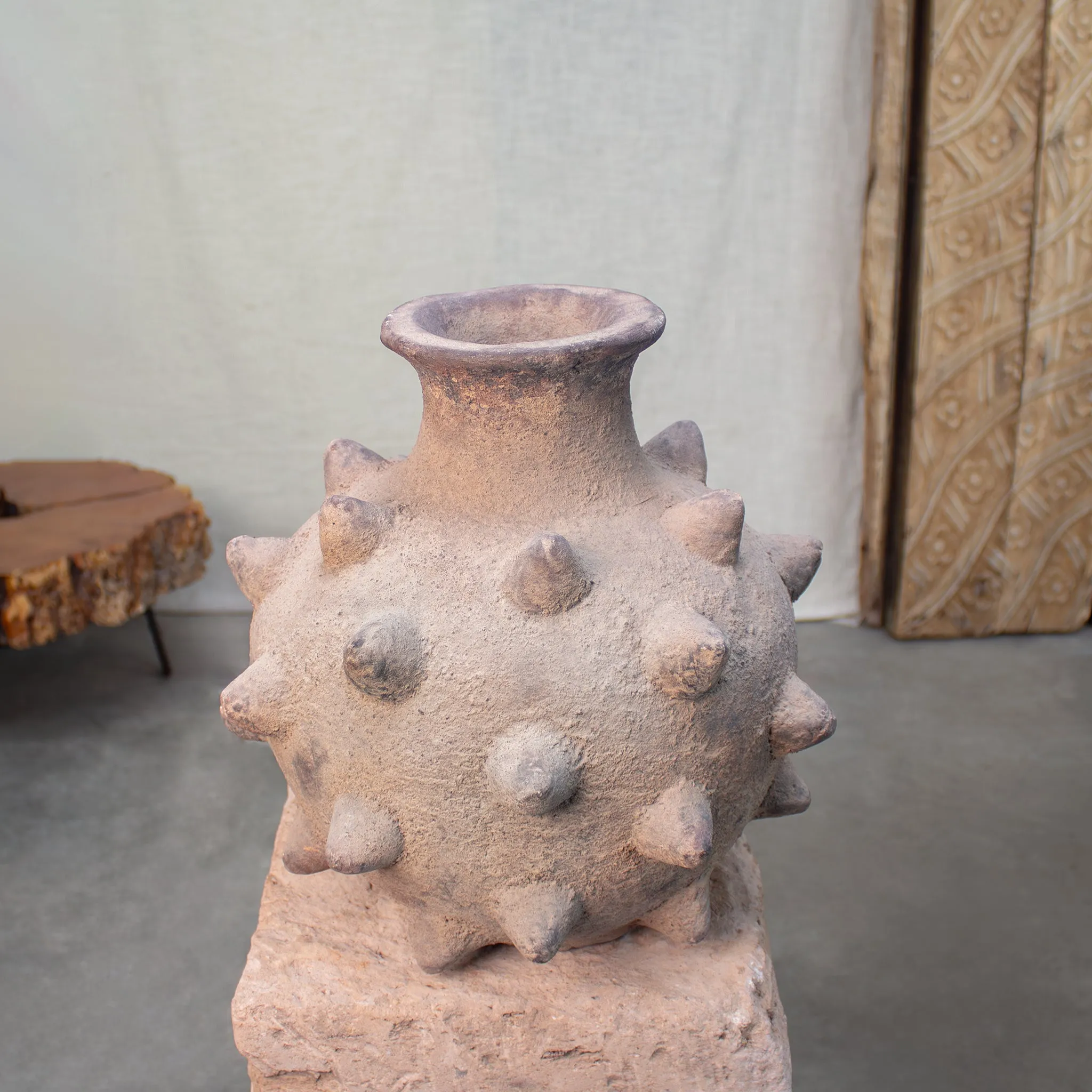 Coyula Spiked Vase, Vintage Terracotta Bottle