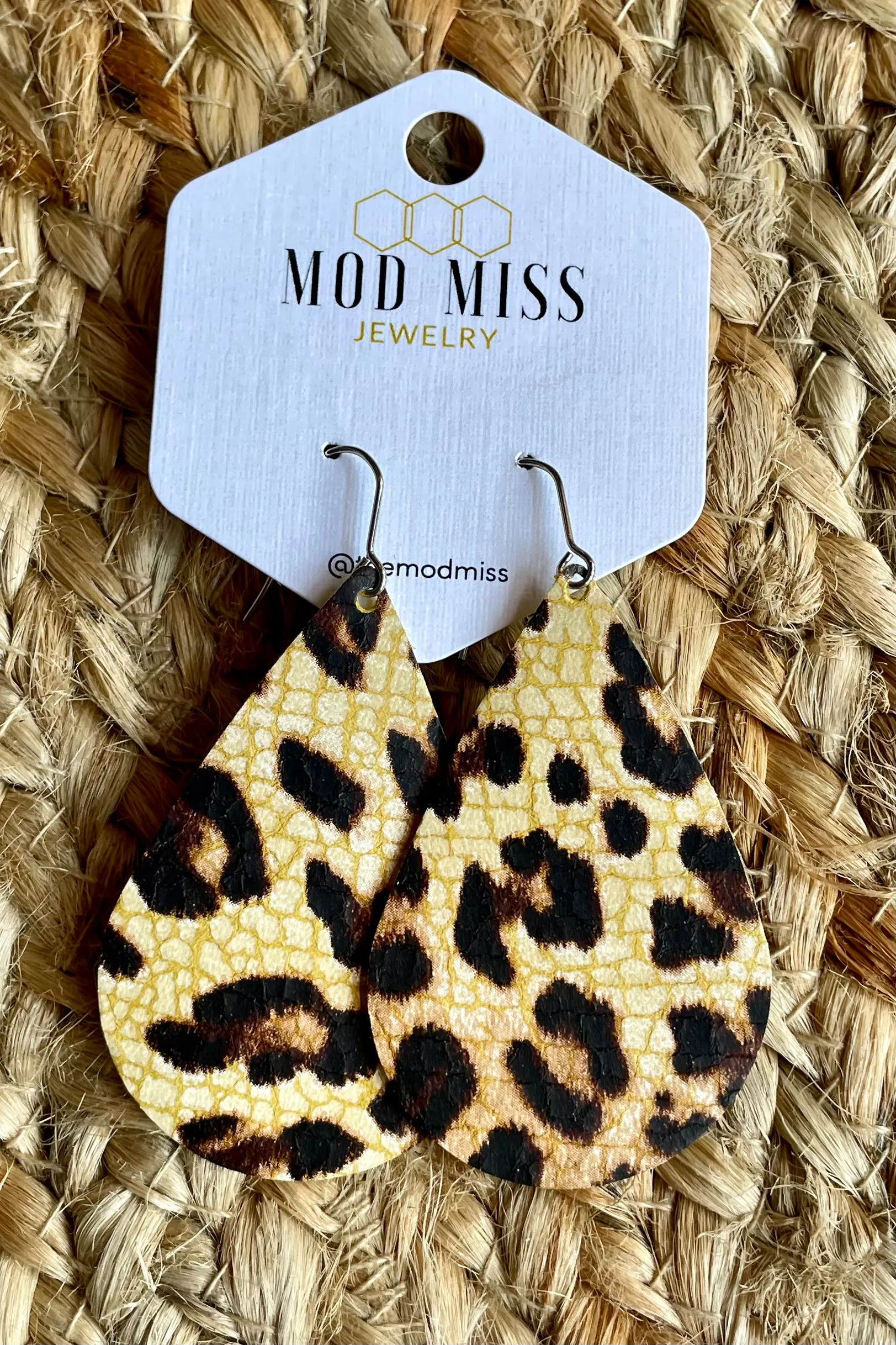 Crackle Leopard Leather Teardrop Earrings