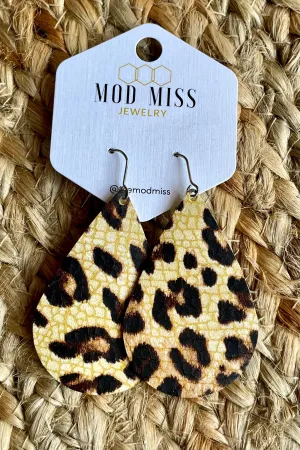 Crackle Leopard Leather Teardrop Earrings