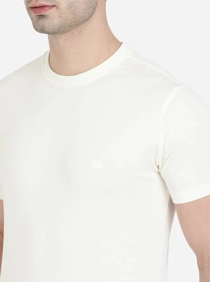 Cream Solid Slim Fit T-Shirt | JadeBlue