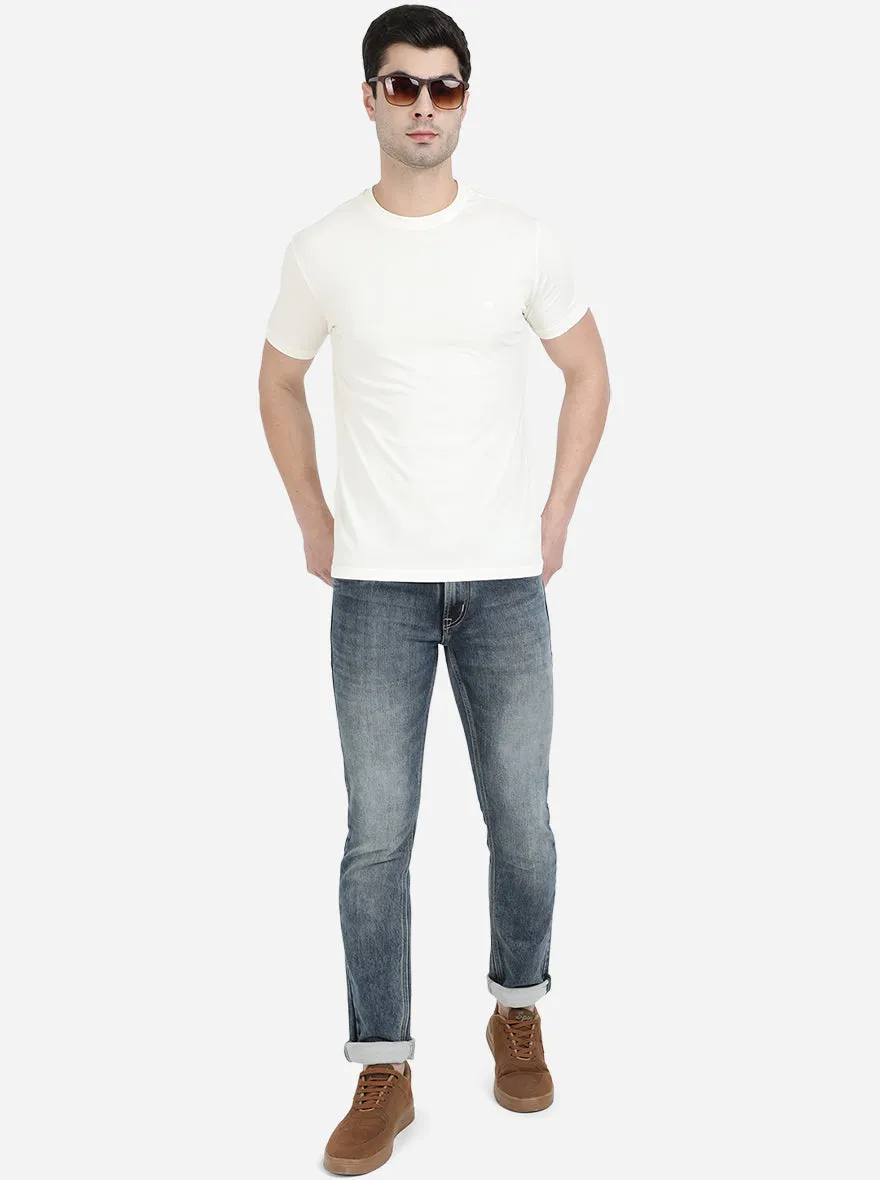 Cream Solid Slim Fit T-Shirt | JadeBlue