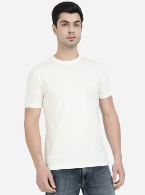 Cream Solid Slim Fit T-Shirt | JadeBlue