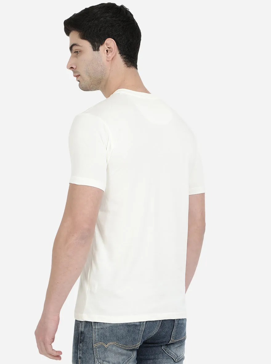 Cream Solid Slim Fit T-Shirt | JadeBlue