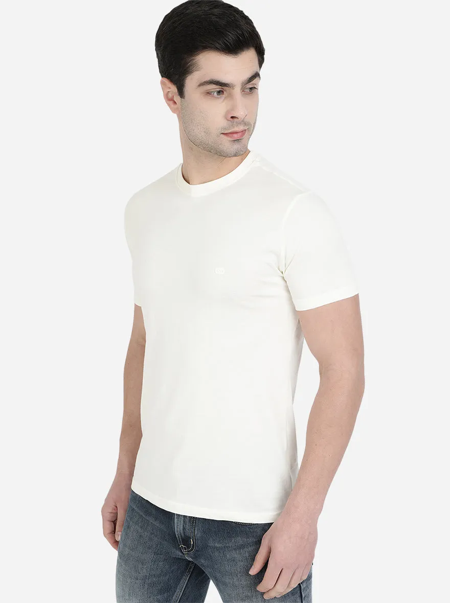 Cream Solid Slim Fit T-Shirt | JadeBlue