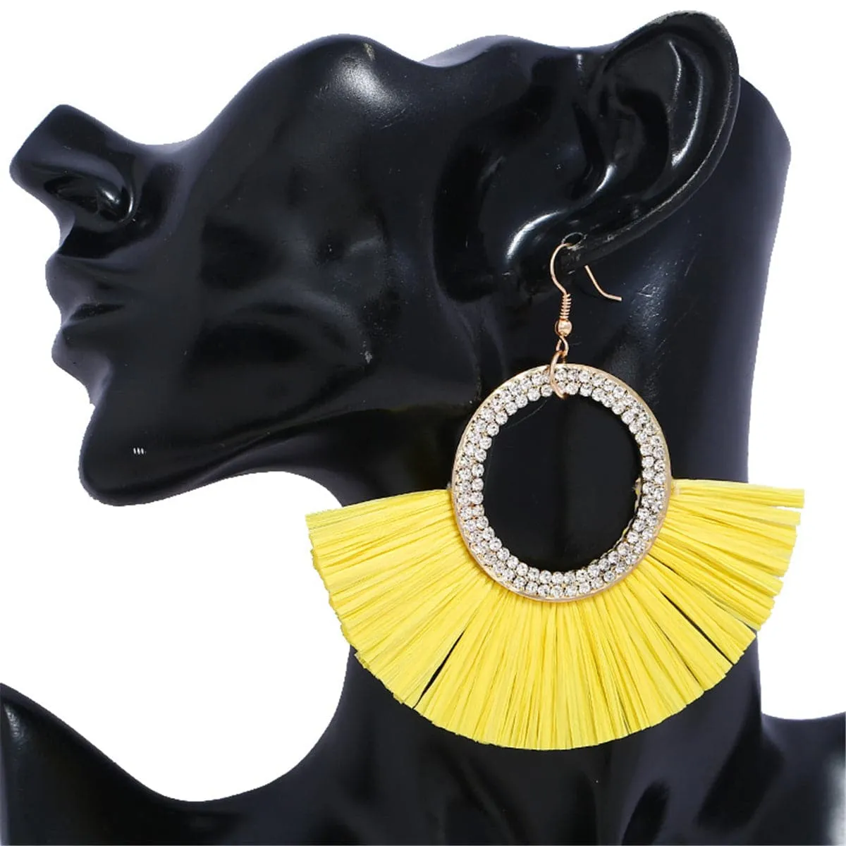 Cubic Zirconia & Yellow Raffia 18K Gold-Plated Drop Earrings