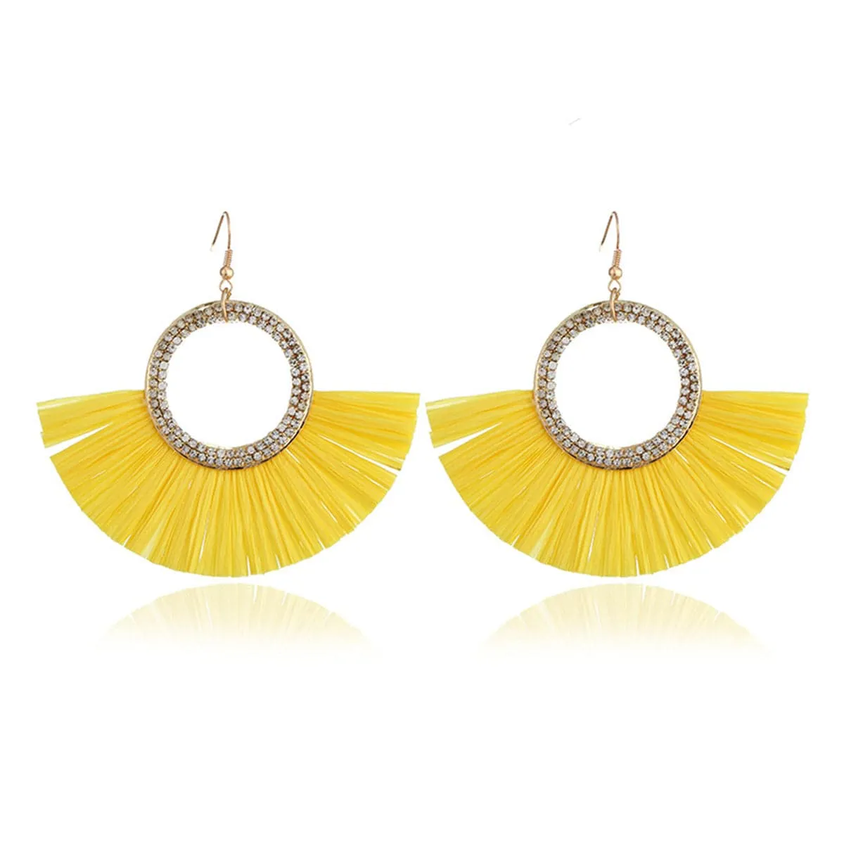 Cubic Zirconia & Yellow Raffia 18K Gold-Plated Drop Earrings