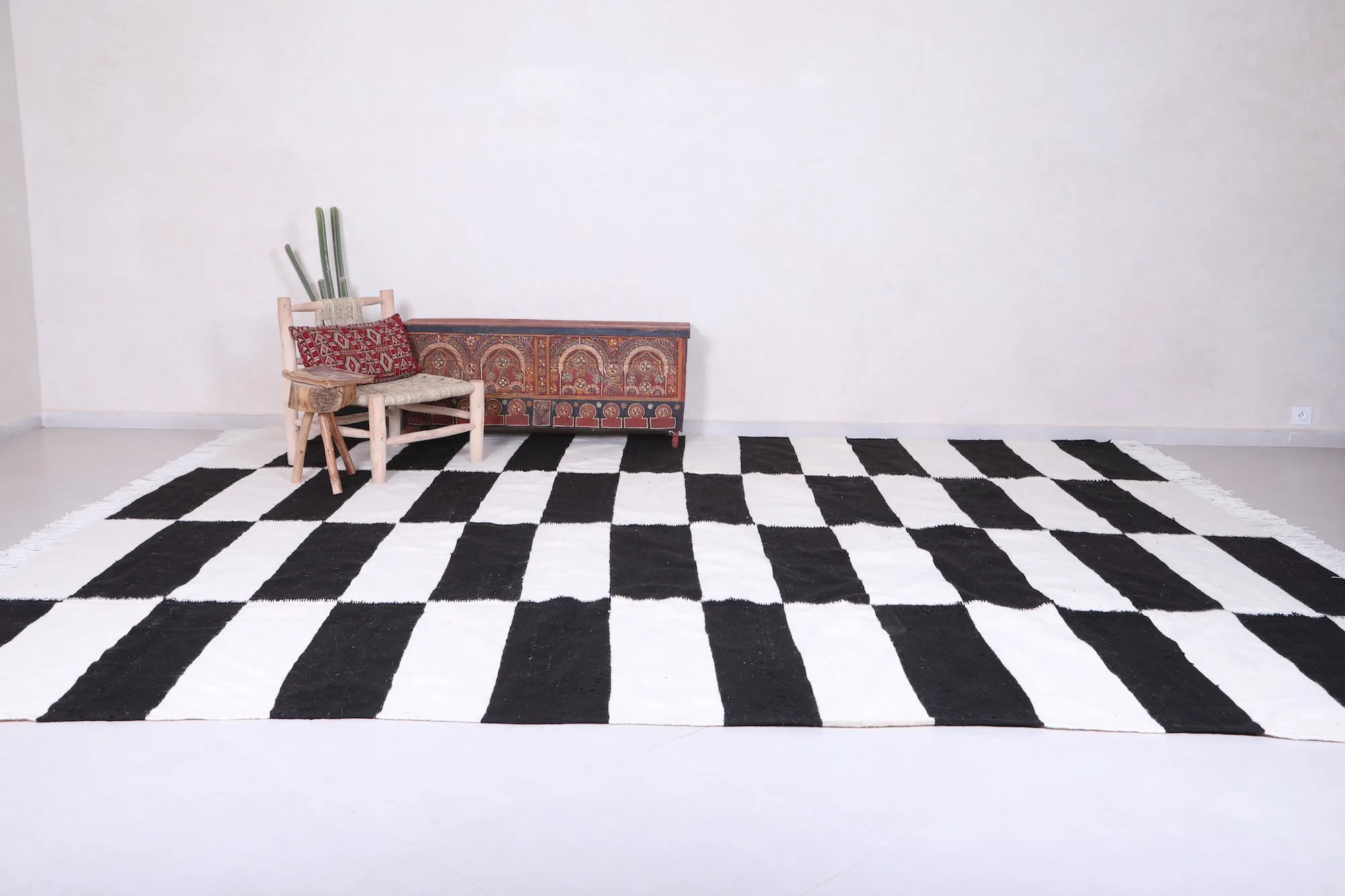 Custom Flat woven rug - Checkered moroccan rug - Wool rug