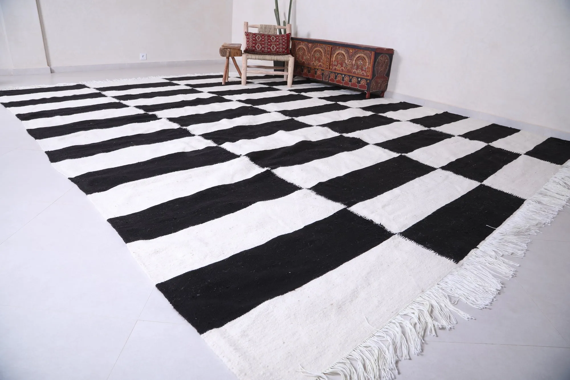Custom Flat woven rug - Checkered moroccan rug - Wool rug