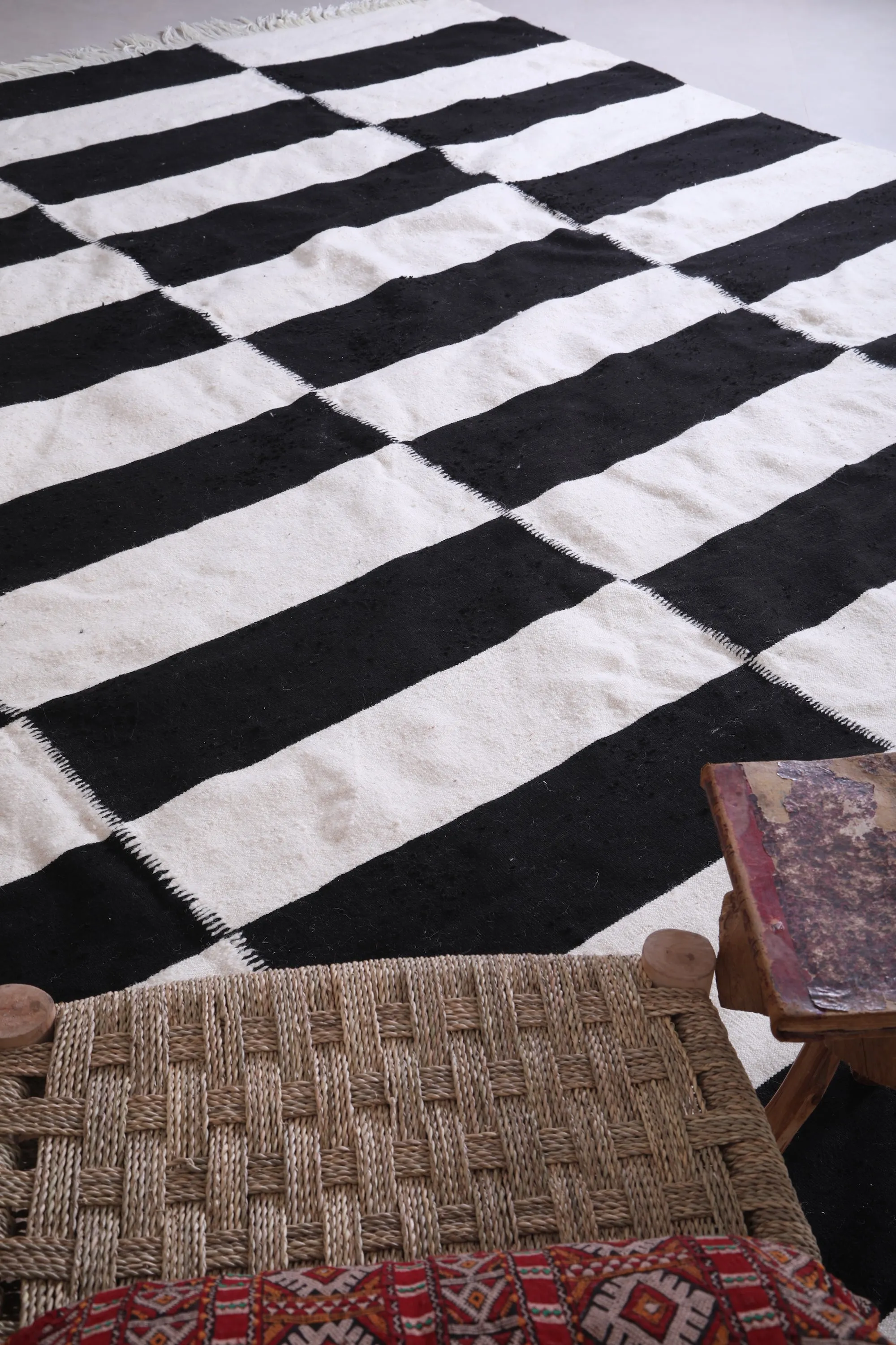 Custom Flat woven rug - Checkered moroccan rug - Wool rug