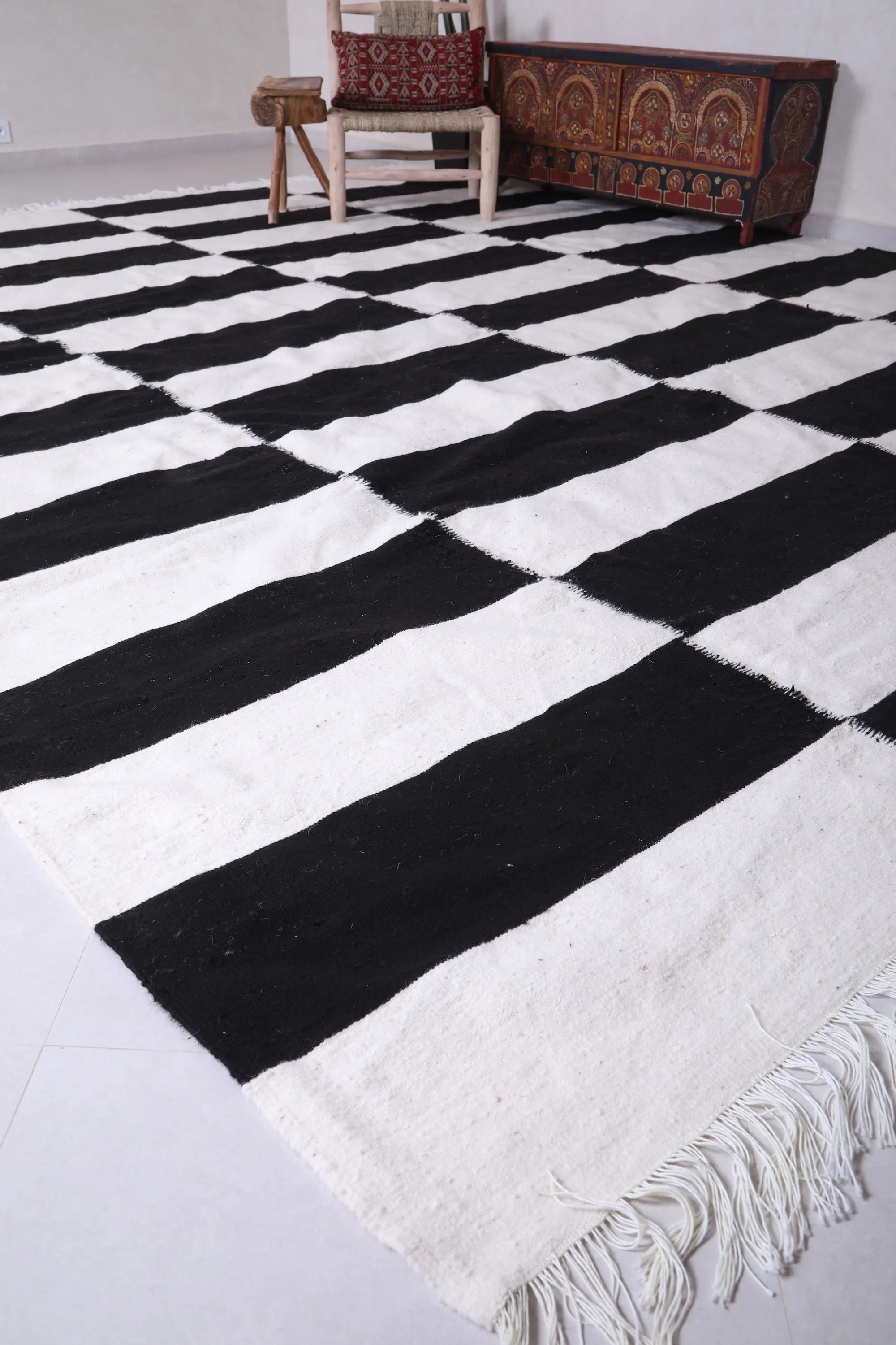 Custom Flat woven rug - Checkered moroccan rug - Wool rug