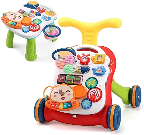 CUTE STONE Sit-to-Stand Learning Walker, 2 in 1 Baby Walker, Kids Early Educational Activity Center, Multifunctional Removable Play Panel, Baby Music Learning Toy Gift for Infant Boys Girls - Retails $80 